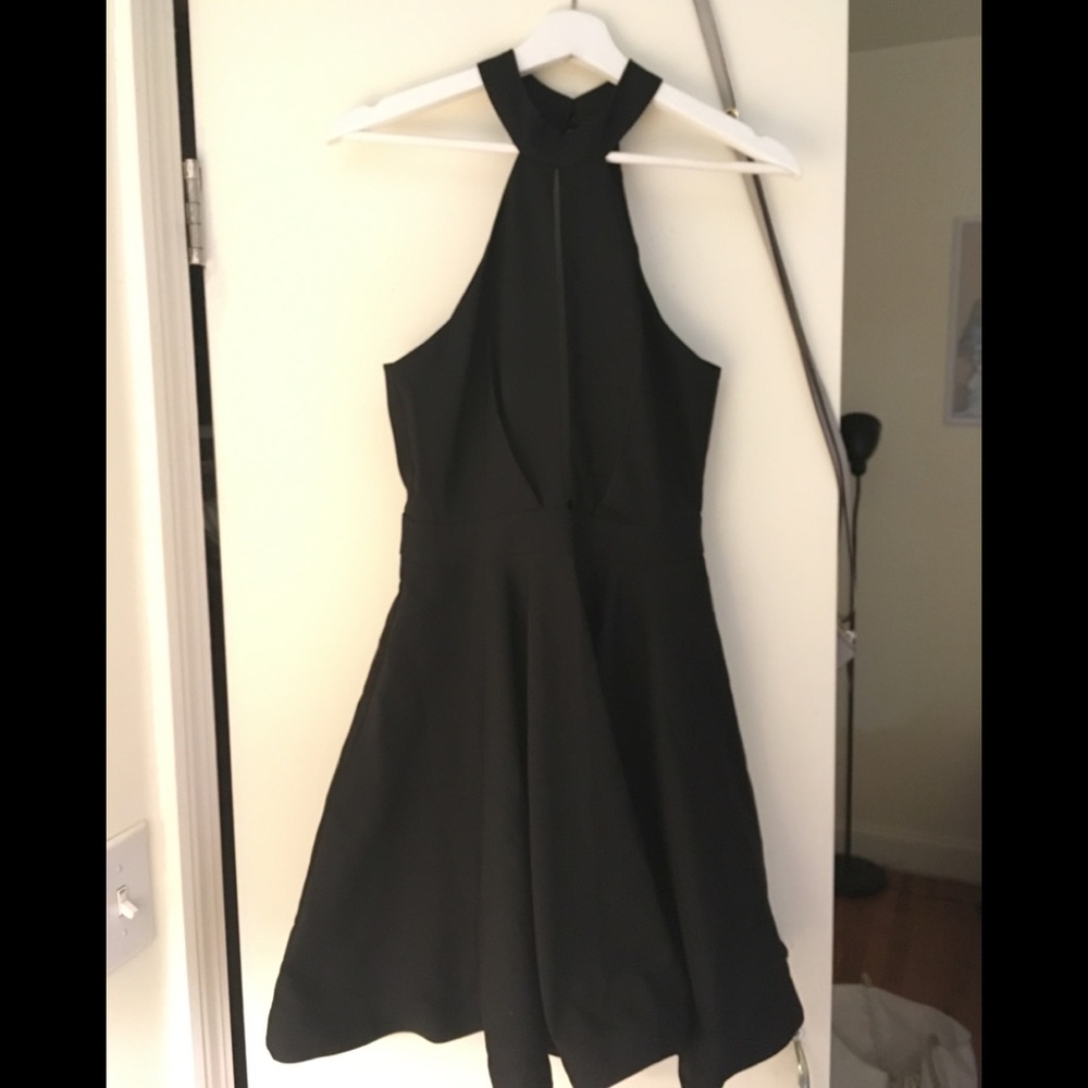 Front slit, part open back skater dress